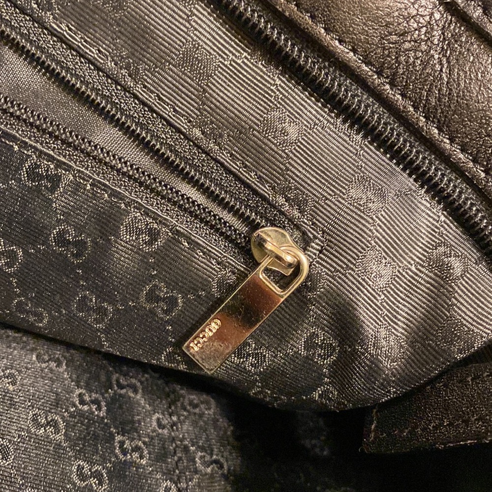 Gucci GG Canvas leather tote bag Black with beige handle - Picture 10 of 14